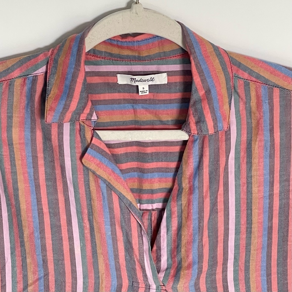 Madewell Courier Rainbow Striped Cotton Button Back Shirt Top - 35837 - Picture 5 of 11